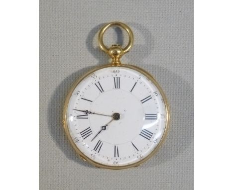 FRENCH LADY'S POCKET WATCH WITH A CIRCULAR DIAL ENCLOSING AN EIGHT RUBY CYLINDER KEYWIND MOVEMENT, IN A GOLD CASE