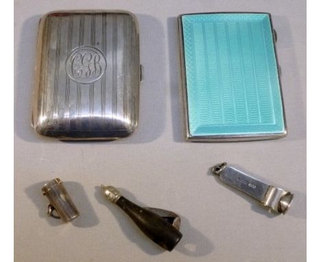 GEORGE V SILVER AND GUILLOCHE ENAMEL CIGARETTE CASE WITH TURQUOISE GREEN TO COVER BY W T TOGHILL & CO, BIRMINGHAM 1930, 8 cm 