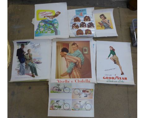 Assorted vintage advertising posters, unframed