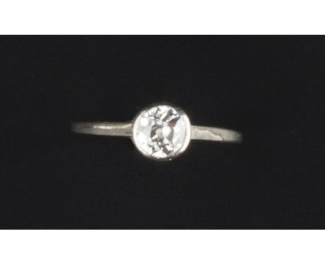 A DIAMOND SINGLE STONE RING, the old brilliant-cut diamond in collet setting, white precious metal mounted, diamond weight ap