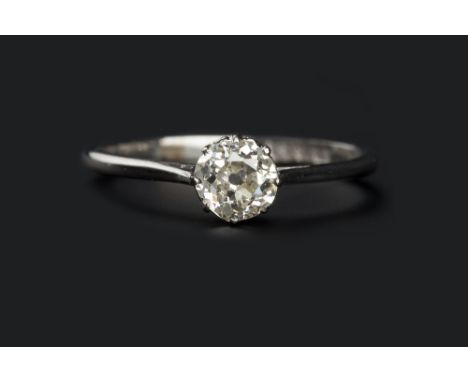 A DIAMOND SINGLE STONE RING, the old-cut diamond in eight-claw setting, white precious metal mounted, stamped 'PL', diamond w