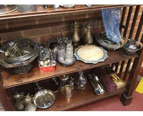 A LARGE QUANTITY OF SILVER PLATE TO INCLUDE: entrée dishes, baskets, cruet sets, tea sets, flatware and other items (qty)