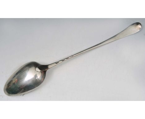 A GEORGIAN SILVER OLD ENGLISH PATTERN SERVING SPOON, 30.5cm long; struck with the makers mark four times, W.F. possibly Willi