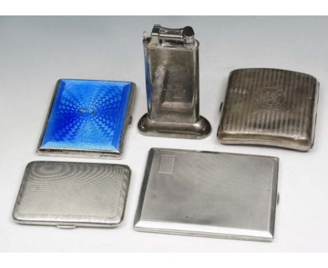 A SILVER RECTANGULAR CIGARETTE CASE with engine turned decoration, 10.5cm long, Birmingham 1927, by John Henry Wynn; a silver