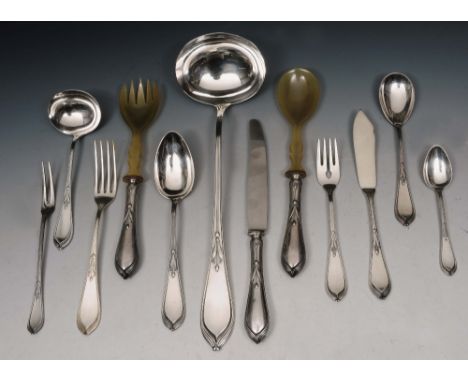 A CANTEEN OF GERMAN 800 GRADE CUTLERY, Art Nouveau style decorated with stylised leaves and consisting of twelve of each: tab