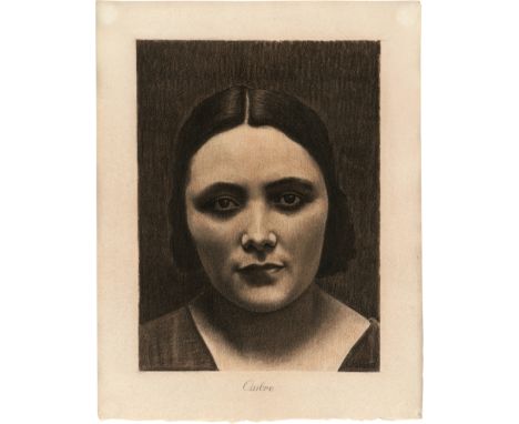 Chiesa, Pietro -- "Ombre" (Portrait de Femme)Kohle und Kreide in Braun auf Velin. 35 x 25,3 cm.Unten rechts in der Darstellun