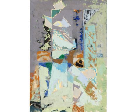 Kinder, Hans -- Abstrakte KompositionTempera auf festem Velin. 1960.61 x 42 cm.Unten rechts mit Feder in Blau monogrammiert "