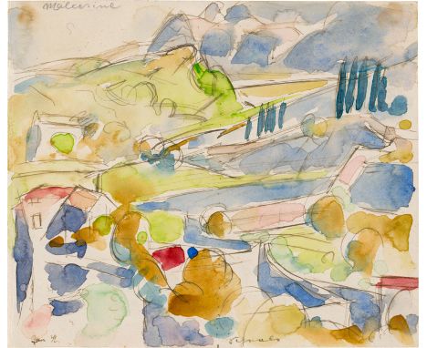 Scheele, Kurt -- "Malcesine"Aquarell und Feder in Braun auf Velin. 1932.12,5 x 14,8 cm.Unten mittig mit Feder in Braun signie
