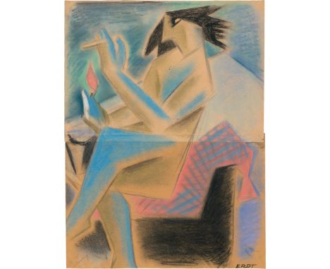 Erdt, Hans Rudi -- Rauchende FrauPastellkreiden auf 2 zusammenmontierten Bl. Skizzenpapier. Um 1915.39,5 x 29,5 cm.Unten rech