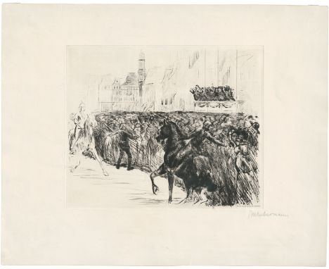 Liebermann, Max -- Einzug der Königin von HollandKaltnadel auf festem Velin. 1913.24,5 x 29,6 cm (39 x 49,9 cm). Signiert "ML