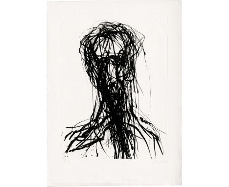 Uhlig, Max -- "Bildnis"Algraphie auf Hahnemühle-Velin. 1981/82.58,6 x 42,3 cm (72,5 x 53 cm).Signiert "Uhlig", datiert, schwe