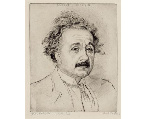 Orlik, Emil -- Portrait Albert EinsteinRadierung mit Kaltnadel und Roulette auf Velin. 1923.25 x 19,9 cm (37,2 x 27 cm). Sign