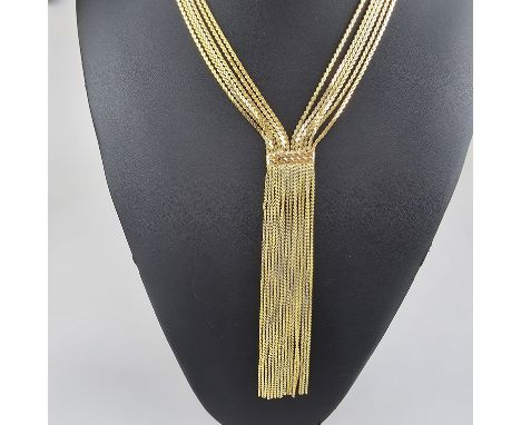Vintage-Collier - vergoldetes Metall, glanzpoliert, flache schmale Gliederketten in unterschiedlicher Anzahl von Bandelemente