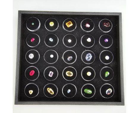 Sammlung (Halb-)Edelsteine - 25 Kapseln mit diversen Steinen, unter anderem Mondstein, Citrin, grüner Achat, Amethyst, etc., 