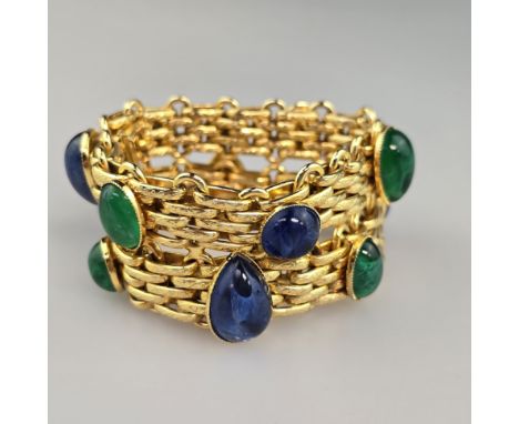Großes DIOR Vintage-Armband - Christian Dior, Metall goldfarben, zweireihiges Armband mit versetzt angeordneten, hochgewölbte