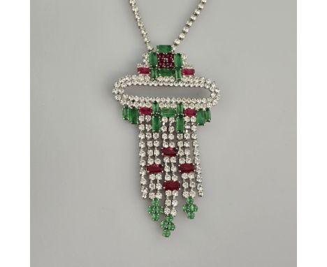Funkelndes DIOR Vintage-Collier mit großer Abhängung &amp;amp; Paar Ohrclips im Art Déco-Stil -Christian Dior, Weißbronze, rh