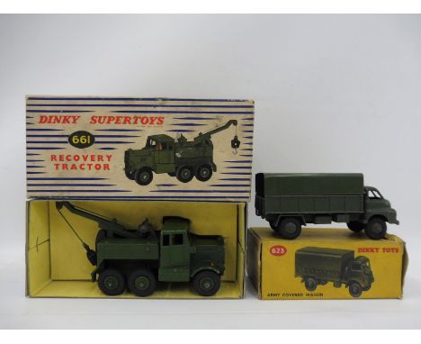 Dinky Supertoys - Recovery Tractor, no. 661 and Army Covered Wagon, no 623.