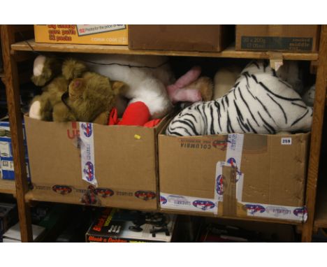 Shelf of soft toys.