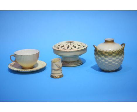 A Royal Worcester pot pourri, a small Worcester basket etc. (4)