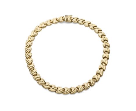 An 18ct gold necklace retailed by Mappin &amp; Webb, composed of stylized curved links, in original boxDimensions:Length: 41c