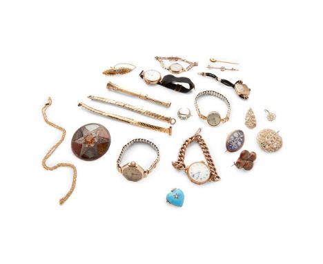 A collection of jewellery and watches including a 9ct gold lady's wristwatch to a curb-link chain, various other lady's wrist