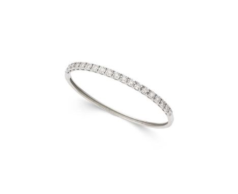 A diamond bangle of hinged design, the front set with nineteen round brilliant-cut diamonds, modelled in 14ct goldDimensions: