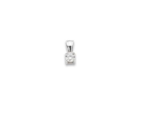 A diamond single-stone pendant claw-set with a round brilliant-cut diamond, to a plain bale, modelled in 9ct goldDimensions:O