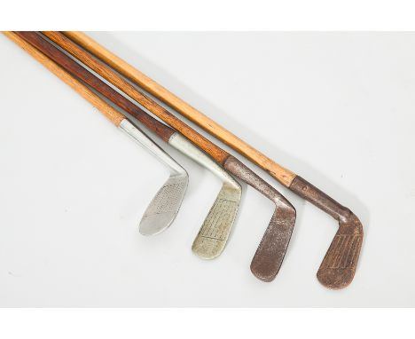 GROUP OF FOUR VINTAGE HICKORY SHAFTED GOLF CLUBS
