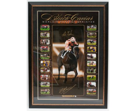 RACING INTEREST BLACK CAVIAR SIGNED FRAMED LITHOGRAPH
colour lithograph signed by jockey, Luke Nolen, and trainer, Peter Mood