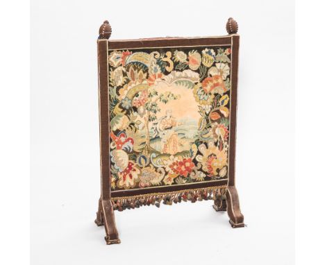 VICTORIAN LARGE FIRESCREEN
inset a petit and gros point needlework panel within a woodwork surround, 75cm wide