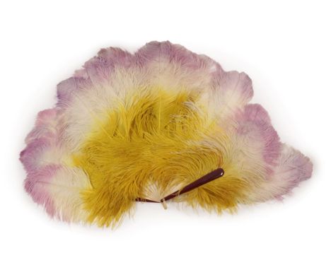 An Extravagant Large Ostrich Feather Fan, circa 1900, the monture unusually a mix of dark brown resin guards with rounded tip