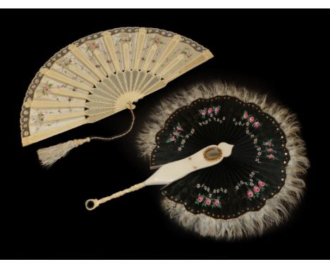 Two Very Feminine Fans of differing forms, the first, circa 1900, a bone fan of the type considered to have been produced in 