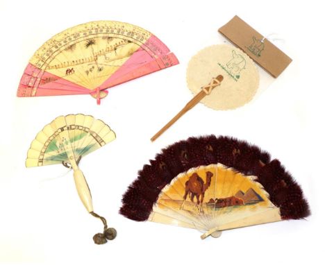 Camels and Elephants! Four 20th Century Fans with an animal theme, comprising a folding celluloid fan, the brisé leaf opening