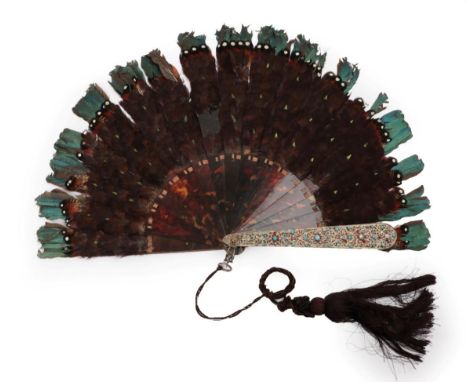 A Large Tortoiseshell Brisé Fan, circa 1860's to 1880's, of fontange form, good mottling, both guards applied with a gilt met