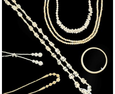 A Plain Circular Ivory Bangle, and Five Ivory Bead Necklaces of various sizes and forms (6) CONDITION REPORT: .  All in gener