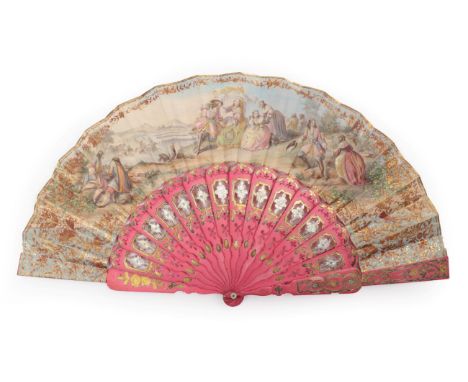 The Start of the Campaign: A Mid-19th Century Fan, the double paper leaf mounted on carved and pierced wooden sticks painted 