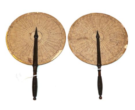 The Wheel of Fortune: A Very Unusual Pair of Face Screens, possibly late 18th century or early 19th century, the handles of a