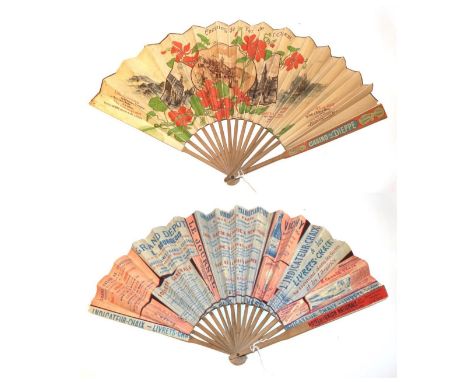 Railway Advertising: Two Large Late 19th Century Printed Paper Fans advertising the “Chemins de Fer de l'Ouest”, the double p