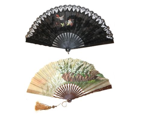 Two Large Late 19th Century Fans, the first signed to the right by Ronot Tutin, a French painter who specialised in floral fa