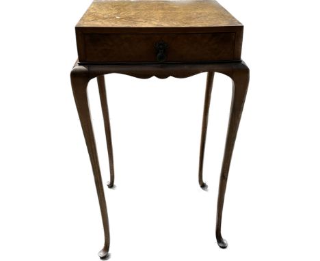 Queen anne 1 drawer walnut lamp table measures approximately 26 inches tall 16 inches depth 16 inches wide