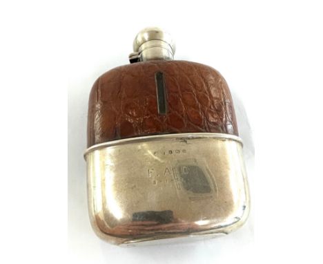 Antique hallmarked Birmingham 1929 silver hip flask with a crack to the bottle