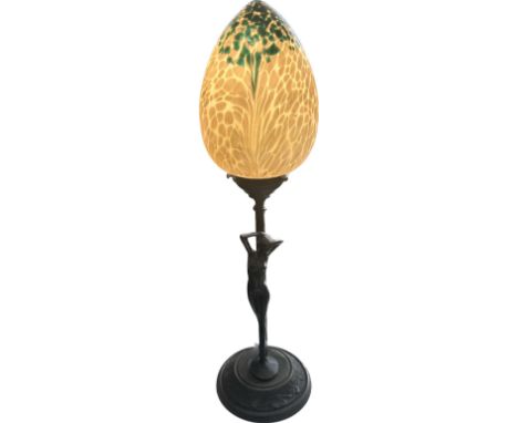 Art deco style lamp with painted glass shade height approximately 50cm