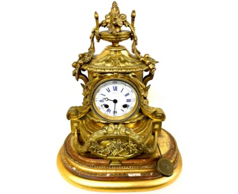 Antique gold guilded French mantle clock, with pendulum, untested, approximate measurements: Height 16.5 inches, Width 13 inc