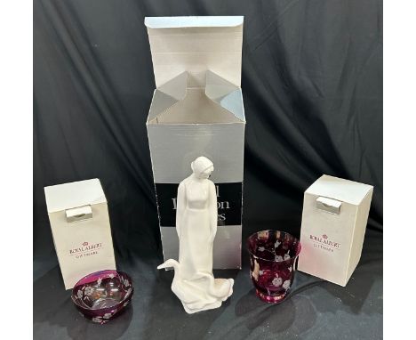 3 Boxed pottery figures includes Royal Doulton Goose Girl 3936, Royal Albert Tall Bowl and Royal Albert small bowl