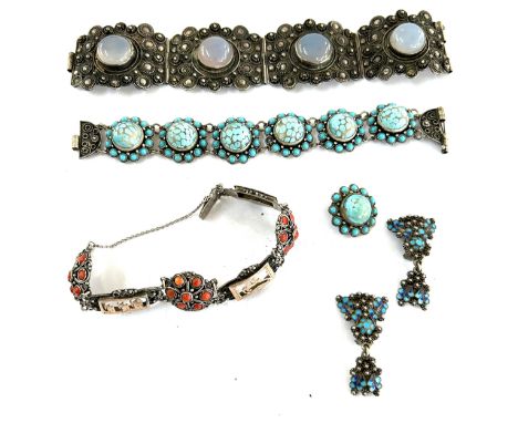 Islamic Persian silver white metal and enamel jewellery bracelets and earrings total weight 118 grams