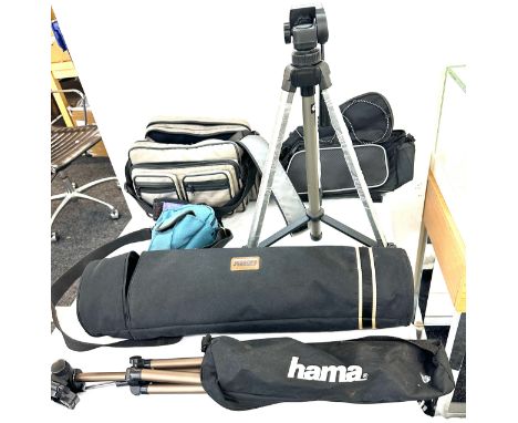 Selection of camera accessories to include Hama Star 75 Tripod, Jessops tripod, camera bags, accessories etc