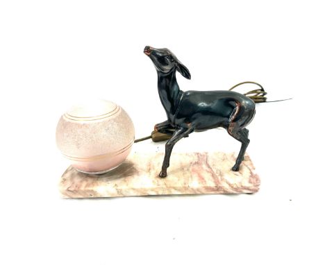 Art deco spelter deer lamp on marble plinth measures approx 11 inches wide