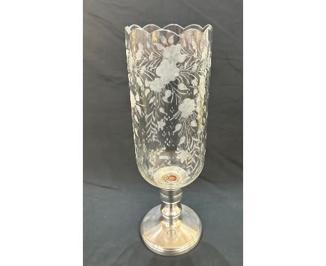 Victorian etched glass hurricane lamp height approximately 18 inches