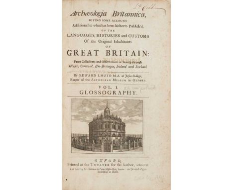 Lhuyd, Edward Archaeologia Britannica volume 1: Glossography [all published]. Oxford: M. Bateman, 1707. First edition, folio,