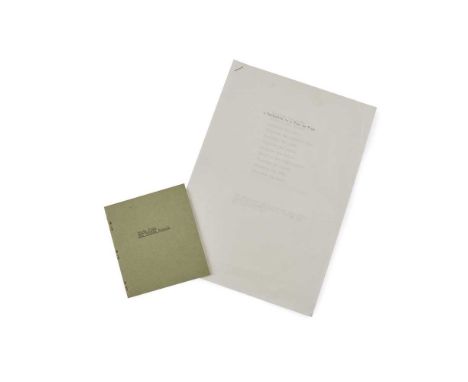 Finlay, Ian Hamilton [unpublished poem] Words from The Winter School "Snowball Books", 1982. 5 typed leaves in green card wra